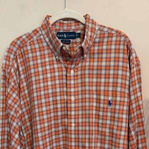 Ralph Lauren Orange and Blue Plaid Button-Down Shirt